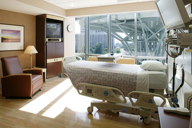 Interior photo of hospital room at Baptist Heart Hospital.